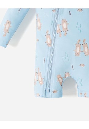 Traje De Baño Manga Larga Protección UV Estampado Bebé Niño Azul