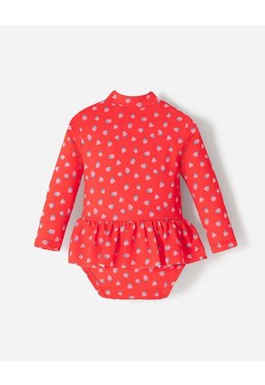 Vestido De Baño Manga Larga Protección UV Estampado Bebé Niña Rojo