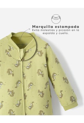 Pijama Algodón Cierre Doble Sentido Estampada Bebé Niño Verde