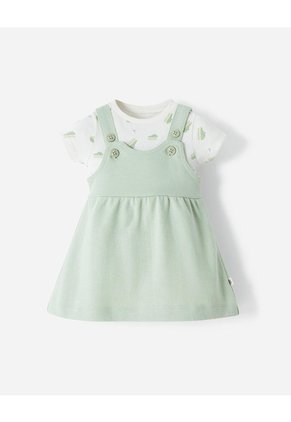Conjunto Body + Vestido Algodón Bebé Niña Verde