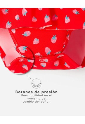 Vestido De Baño Manga Larga Protección UV Estampado Bebé Niña Rojo