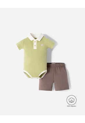 Conjunto Body + Bermuda Bebé Niño Verde