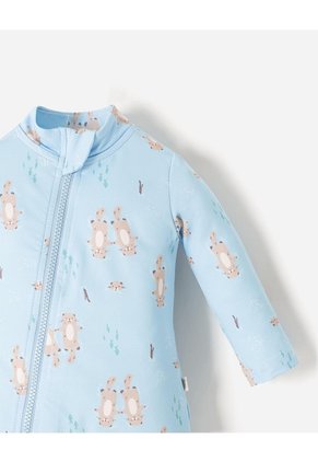 Traje De Baño Manga Larga Protección UV Estampado Bebé Niño Azul