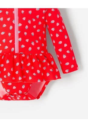 Vestido De Baño Manga Larga Protección UV Estampado Bebé Niña Rojo