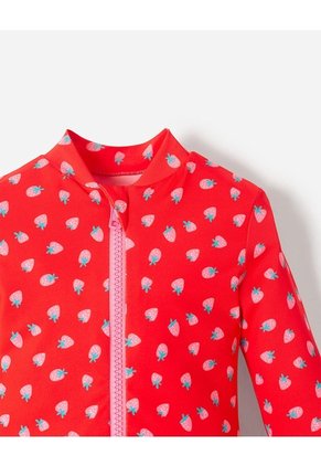 Vestido De Baño Manga Larga Protección UV Estampado Bebé Niña Rojo