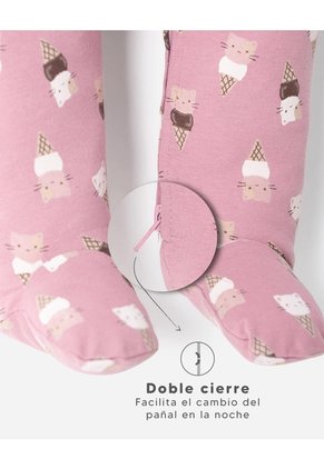 Pijama Algodón Cierre Doble Sentido Estampada Bebé Niña Rosa