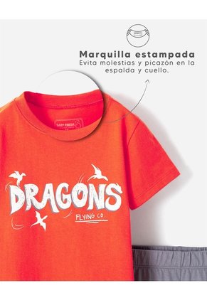 Pijama Camiseta + Short Algodón Niño Naranja
