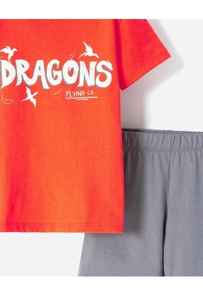 Pijama Camiseta + Short Algodón Niño Naranja