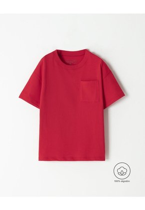 Camiseta Oversize Algodón Roja Niño Rojo