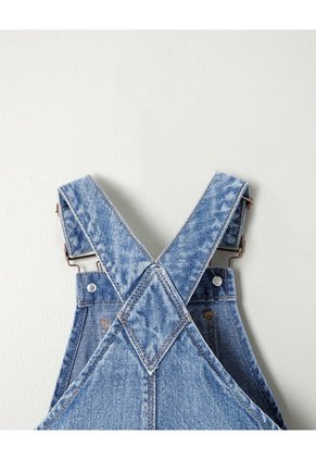 Overol Corto Denim Regular Algodón índigo Medio Unisex Azul Oscuro
