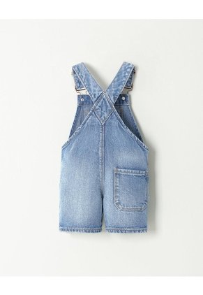 Overol Corto Denim Regular Algodón índigo Medio Unisex Azul Oscuro