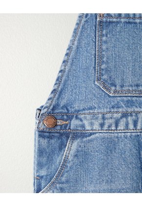 Overol Corto Denim Regular Algodón índigo Medio Unisex Azul Oscuro