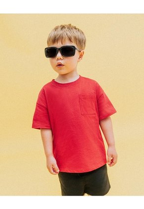 Camiseta Oversize Algodón Roja Niño Rojo