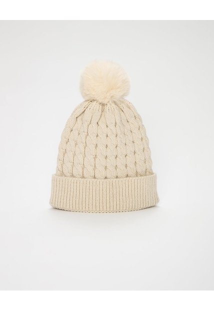 Gorro Tejido Pompón Beige Unisex Beige