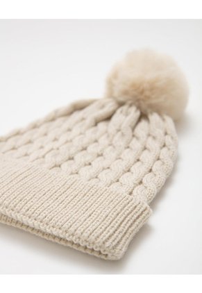 Gorro Tejido Pompón Beige Unisex Beige