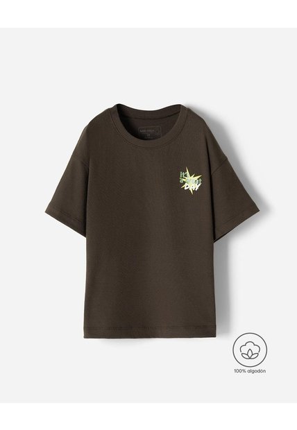 Camiseta Oversize Algodón Estampada Niño Chocolate