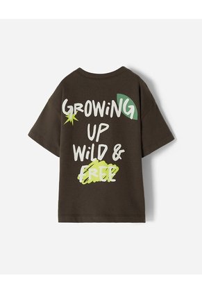 Camiseta Oversize Algodón Estampada Niño Chocolate