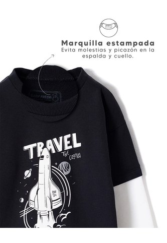 Camibuso Oversize Estampado Niño Negro BABY FRESH