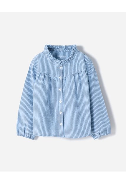 Camisa Regular Manga Larga Azul Niña Azul
