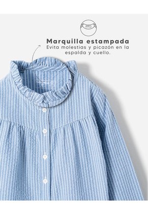Camisa Regular Manga Larga Azul Niña Azul