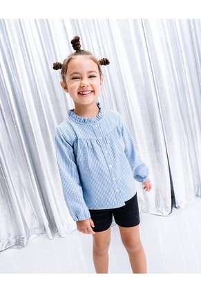 Camisa Regular Manga Larga Azul Niña Azul