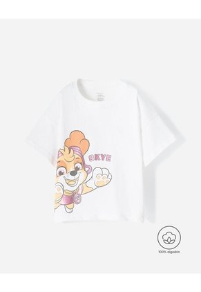 Camiseta Regular Algodón Paw Patrol Crema Niña Beige
