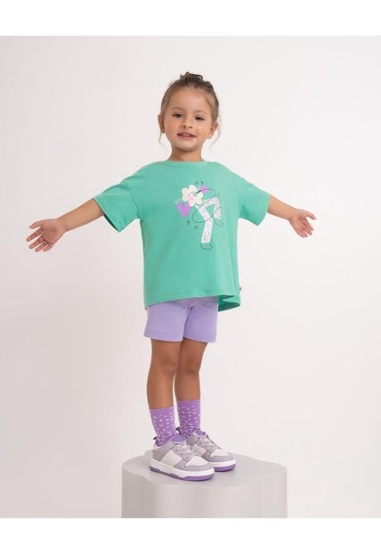 Camiseta Regular Algodón Estampado Brillante Niña Verde