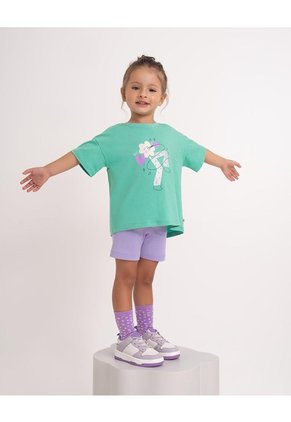 Camiseta Regular Algodón Estampado Brillante Niña Verde