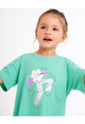 Camiseta Regular Algodón Estampado Brillante Niña Verde