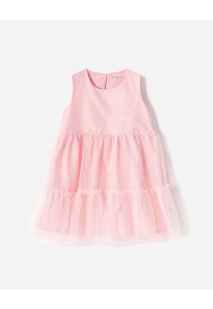Vestido Midi Regular Tull Brillos Rosa Niña Rosa
