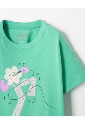 Camiseta Regular Algodón Estampado Brillante Niña Verde