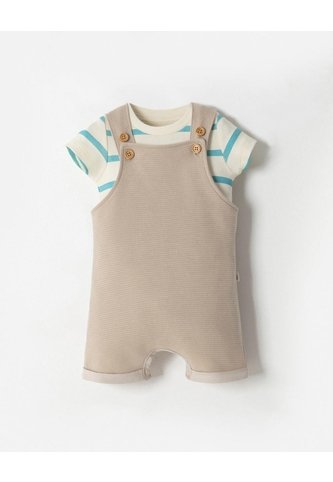 Conjunto Body + Overol Corto Bebé Niño Beige BABY FRESH
