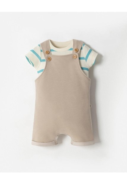 Conjunto Body + Overol Corto Bebé Niño Beige