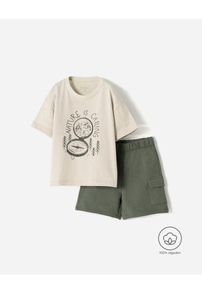 Conjunto Camiseta + Bermuda Algodón Niño Verde