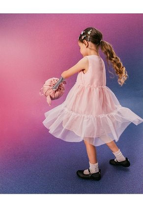 Vestido Midi Regular Tull Brillos Rosa Niña Rosa