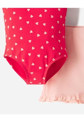 Vestido De Baño + Falda Protección UV Estampado Niña Rojo
