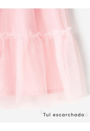 Vestido Midi Regular Tull Brillos Rosa Niña Rosa
