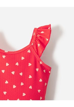 Vestido De Baño + Falda Protección UV Estampado Niña Rojo