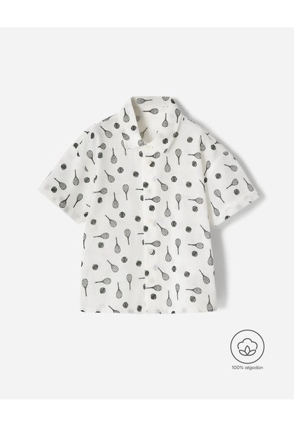 Camisa Manga Corta Regular Algodón Estampada Niño Blanco