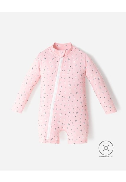 Vestido De Baño Manga Larga Protección UV Estampado Bebé Niña Rosa
