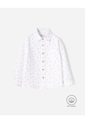 Camisa Oversize Manga Larga Blanco Estampada Niño Blanco