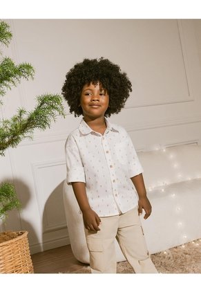 Camisa Oversize Manga Larga Blanco Estampada Niño Blanco