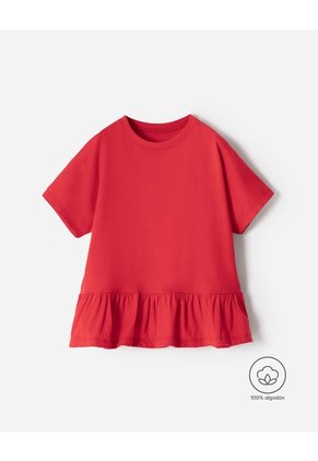 Camiseta Oversize Algodón Roja Niña Rojo