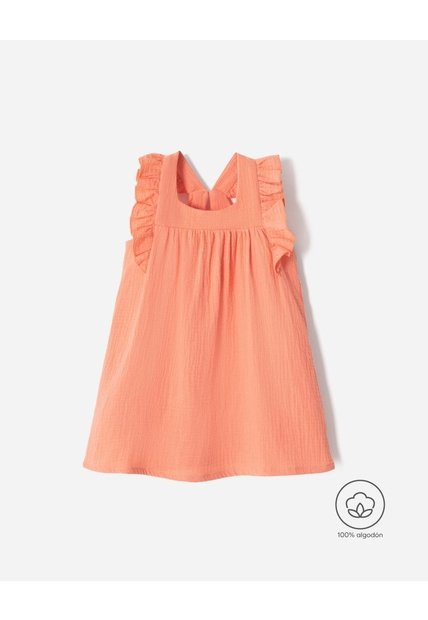 Vestido Midi Algodón Texturizado Coral Niña Coral