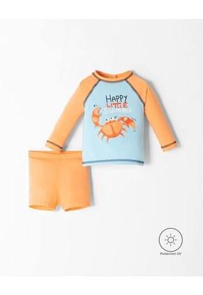 Traje De Baño Protección UV Estampado Bebé Niño Naranja