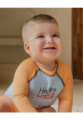 Traje De Baño Protección UV Estampado Bebé Niño Naranja