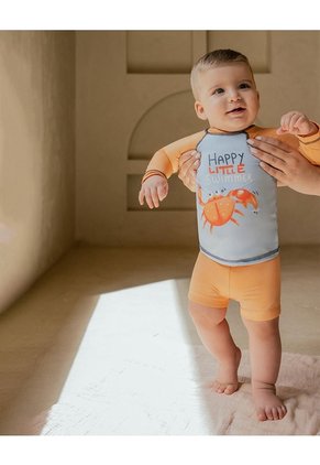 Traje De Baño Protección UV Estampado Bebé Niño Naranja
