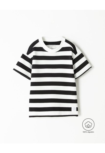 Camiseta Oversize Algodón Rayas Niño Negro