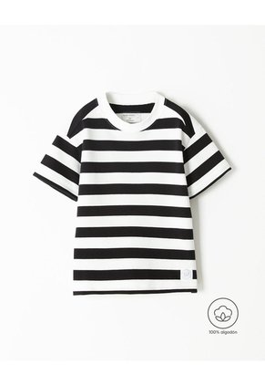 Camiseta Oversize Algodón Rayas Niño Negro