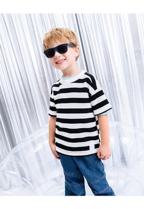 Camiseta Oversize Algodón Rayas Niño Negro